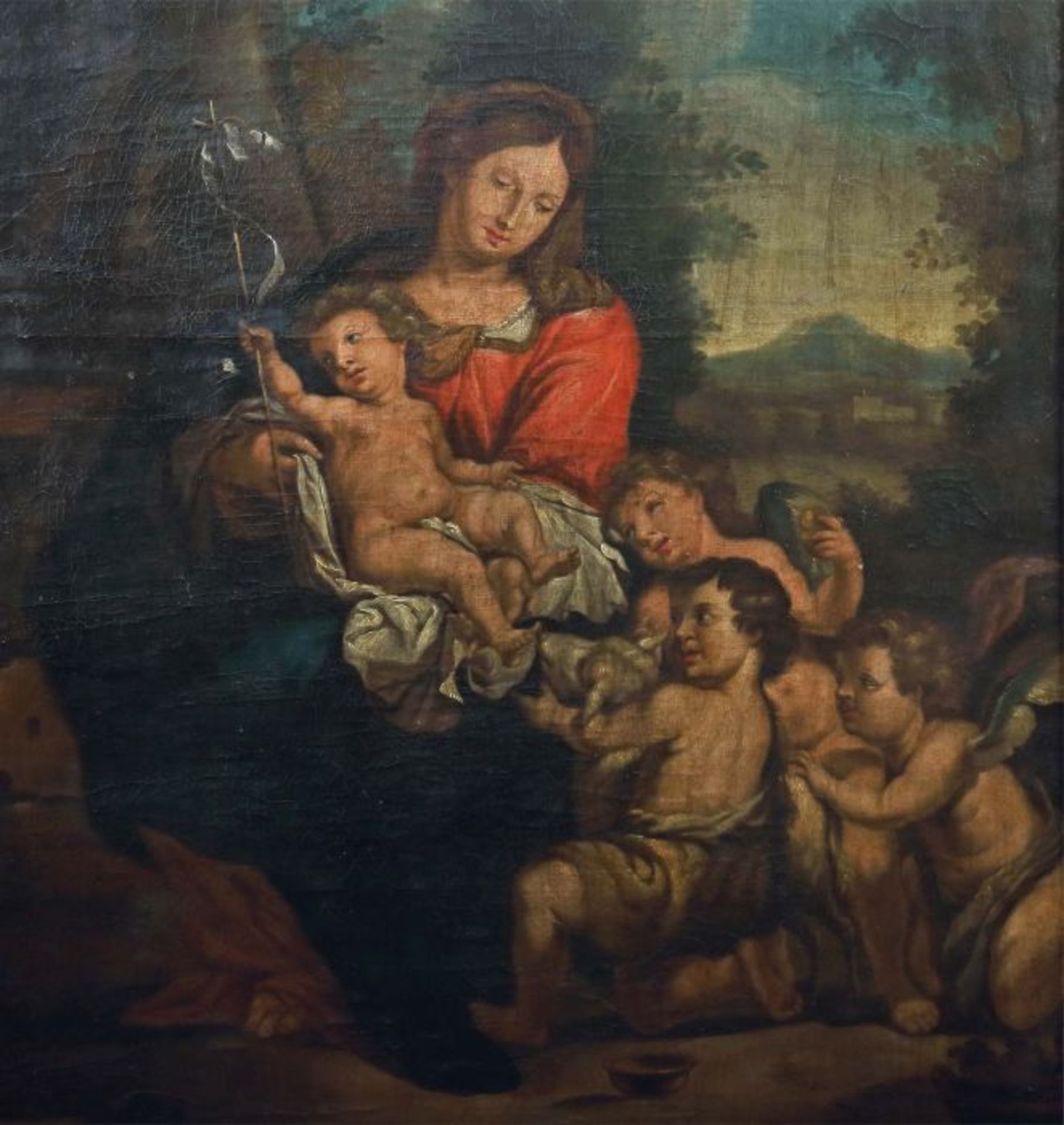 Italienischer Maler des 18./19. Jh."Madonna mit Jesuskind und Johannesknaben", unter einem Baum - Bild 3 aus 5
