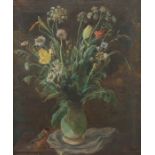 Reeger, Hans RudolphKiel 1883 - 1965 Talheim bei Heilbronn. "Blumenstillleben" mit Dompfaff,