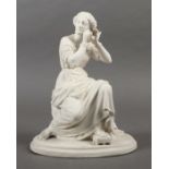 Figurine "Sitzende Dame mit Perlschmuck"um 1900, Biskuitporzellan, vollplastische Darstellung der in