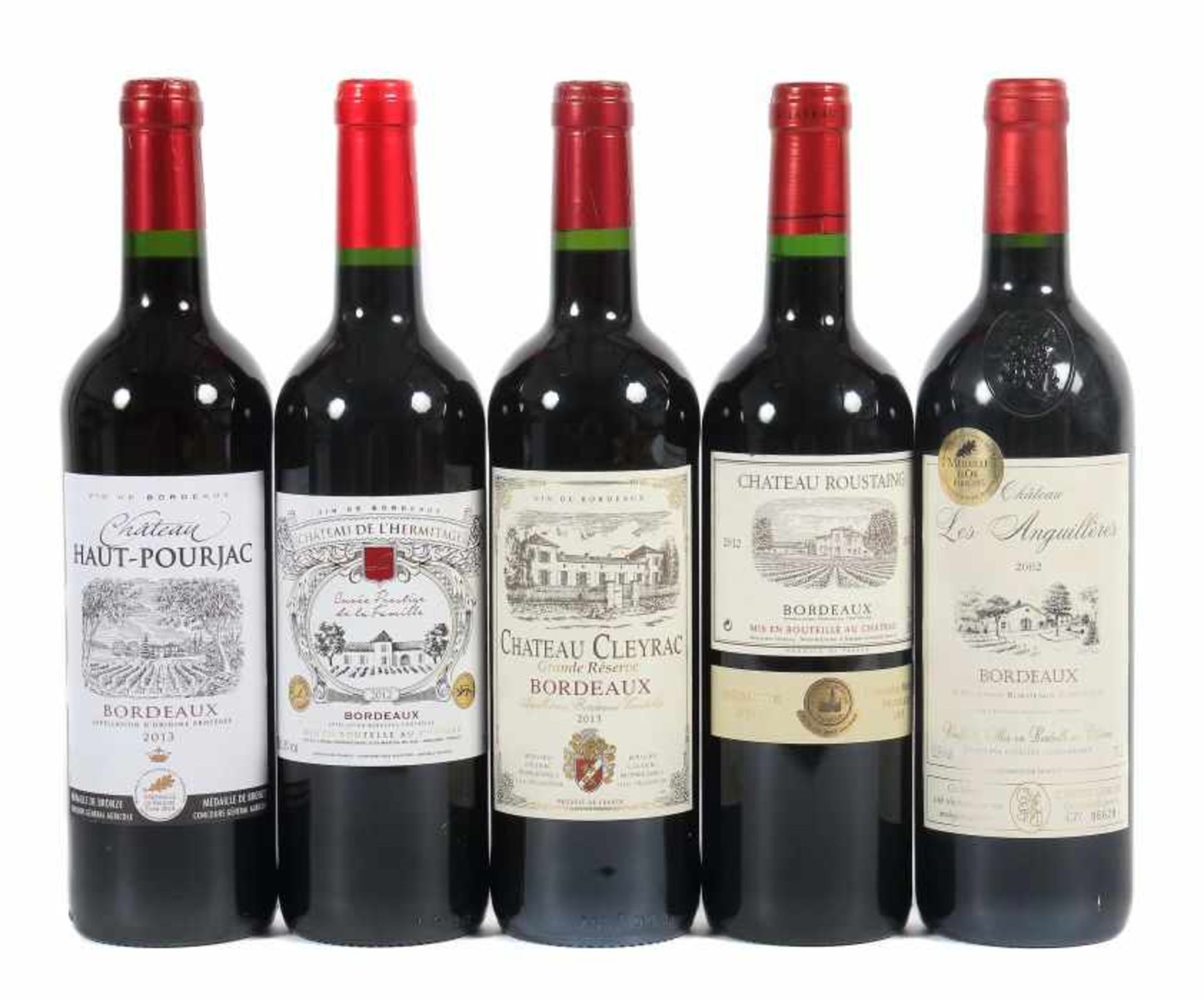 5 Flaschen Bordeauxbestehend aus: 1 Flasche Château Les Anguillères, 2002er JG; 1 Flasche Château