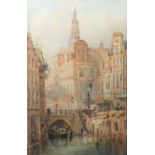 Maler des 19./20. Jh."Utrecht", Landschaftsszene mit der Gracht im Vordergrund und der anliegenden