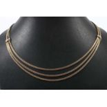 Collier1970er Jahre, Gelbgold 585, 2-/3-reihiges Collier, seitliche Halterungs-Elemente besetztmit