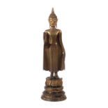 Buddha ShakyamuniThailand, wohl 17./18. Jh./Ayutthaya, Bronze, vergoldet, stehender Buddha, die