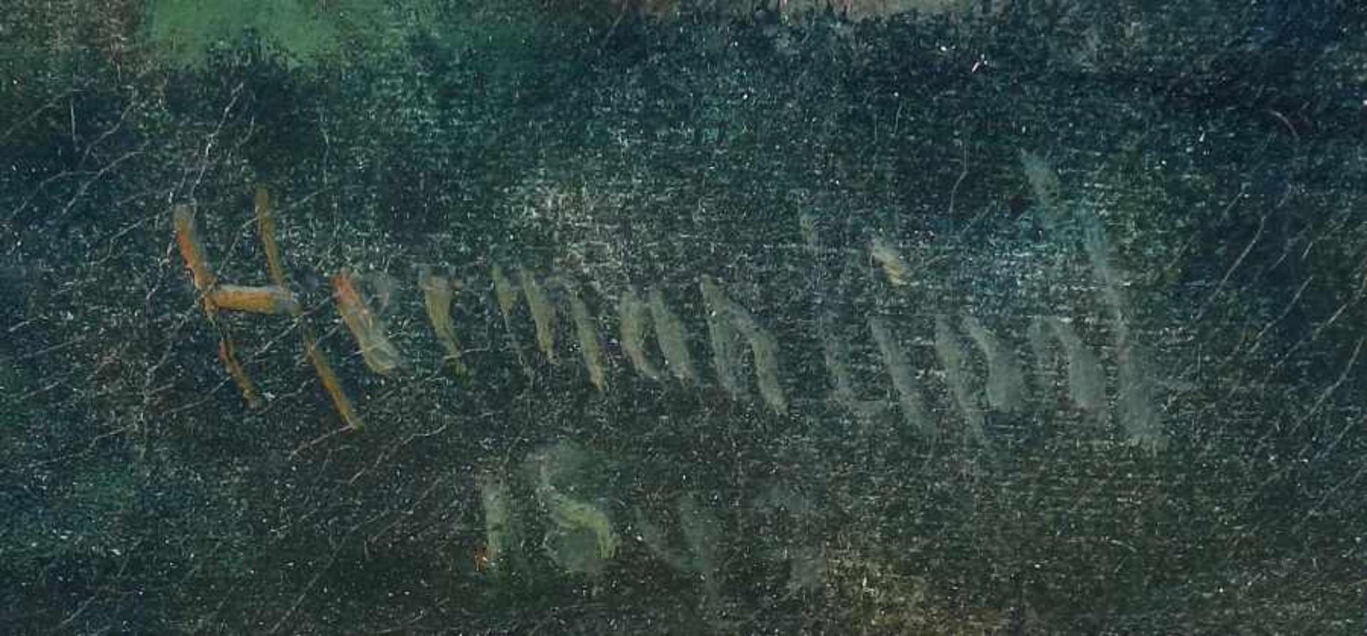 Maler des 19. Jh."Die Badenden", Landschaftsdarstellung mit Bäumen und einem See in sommerlicher - Bild 3 aus 4