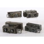 4 Stereokameras "Ontoscope"P. Cornu, Paris, um 1925, für das Format 45x107 mm (1x 60x130 mm),