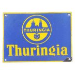 Thuringia-Werbeschildrechteckiges Emailleschild von gewölbter Form, gelbe Aufschrift "Thuringia" und