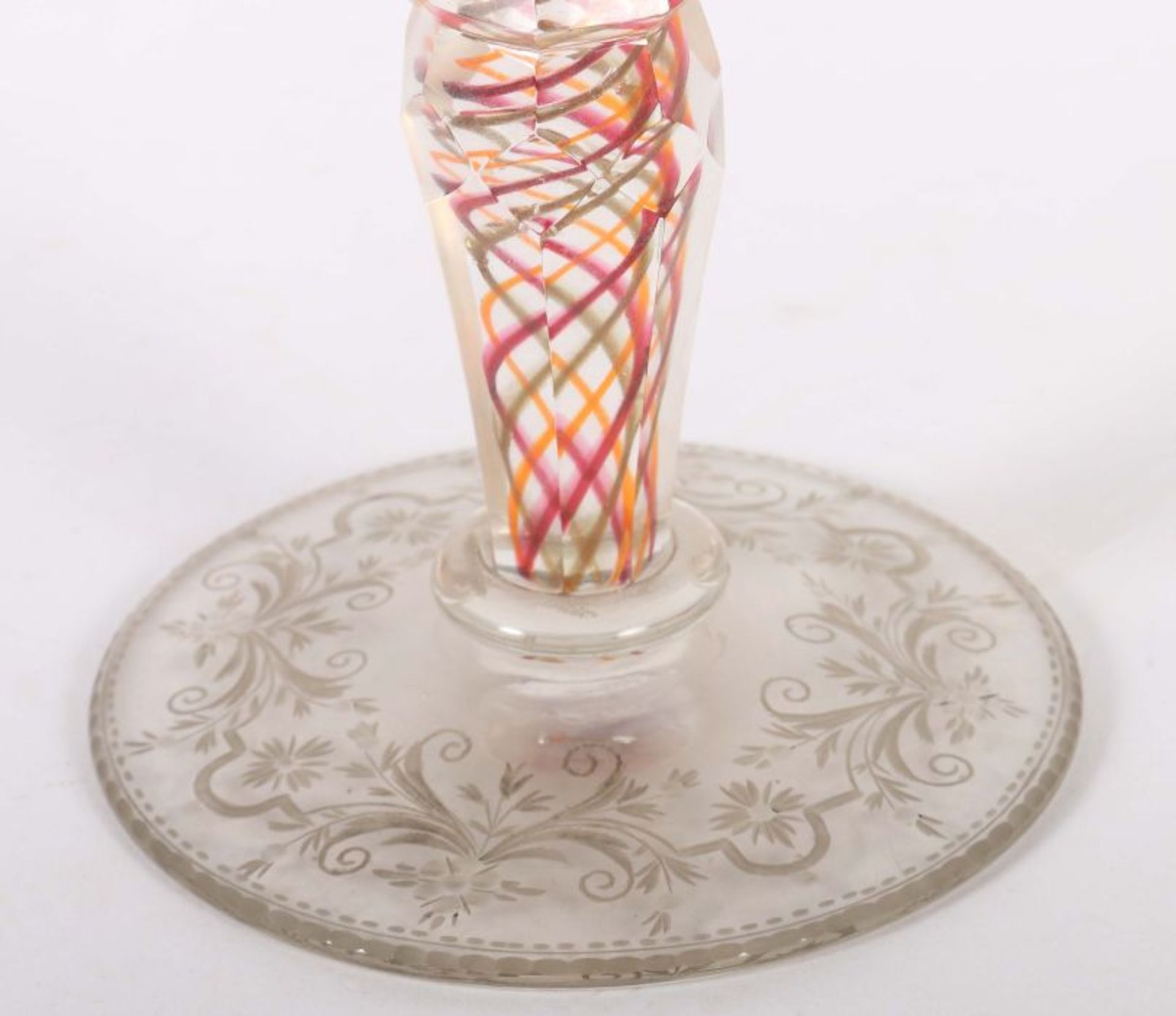 Barock-Pokalfarbloses Glas, geschliffen und geschnitten, konische Kuppa auf einfach nodiertem - Bild 3 aus 4