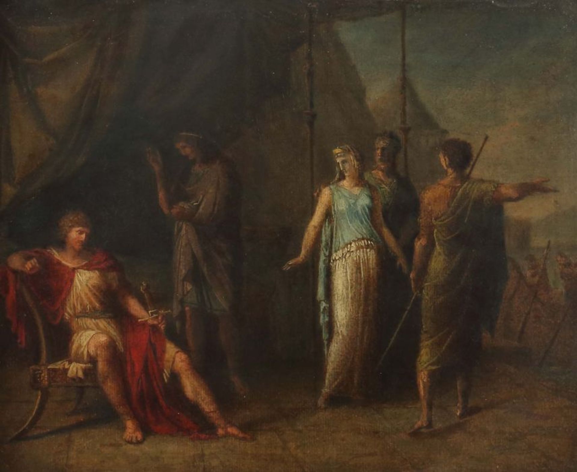 Maler des 18. Jh."Achilleus und Briseis", Darstellung der mythologischen Szene, Achilleus vor dem
