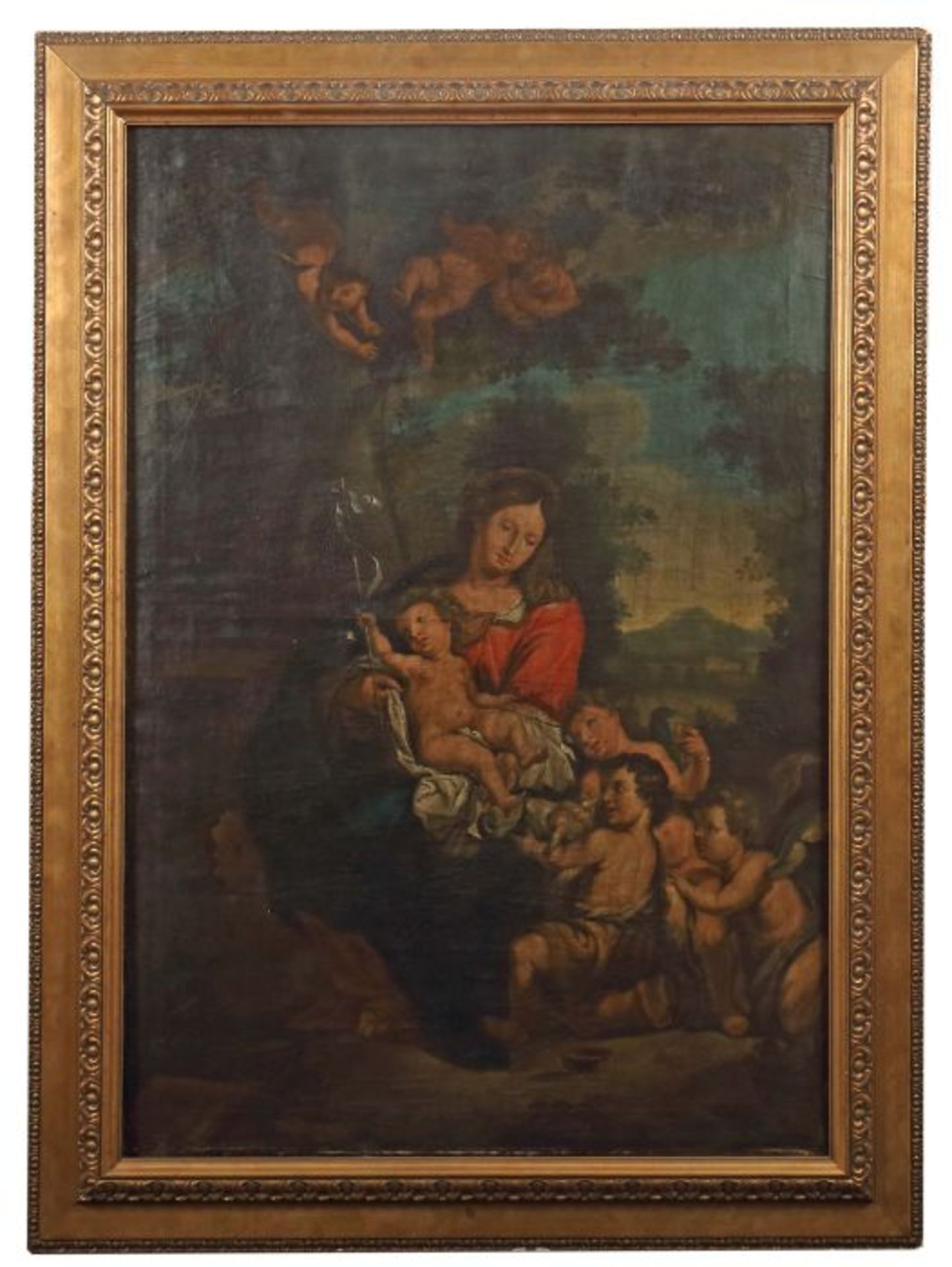 Italienischer Maler des 18./19. Jh."Madonna mit Jesuskind und Johannesknaben", unter einem Baum - Bild 2 aus 5