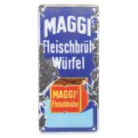 Maggi-WerbeschildAnfang 20. Jh., hochrechteckiges Emailleschild von gewölbter Form, weiße