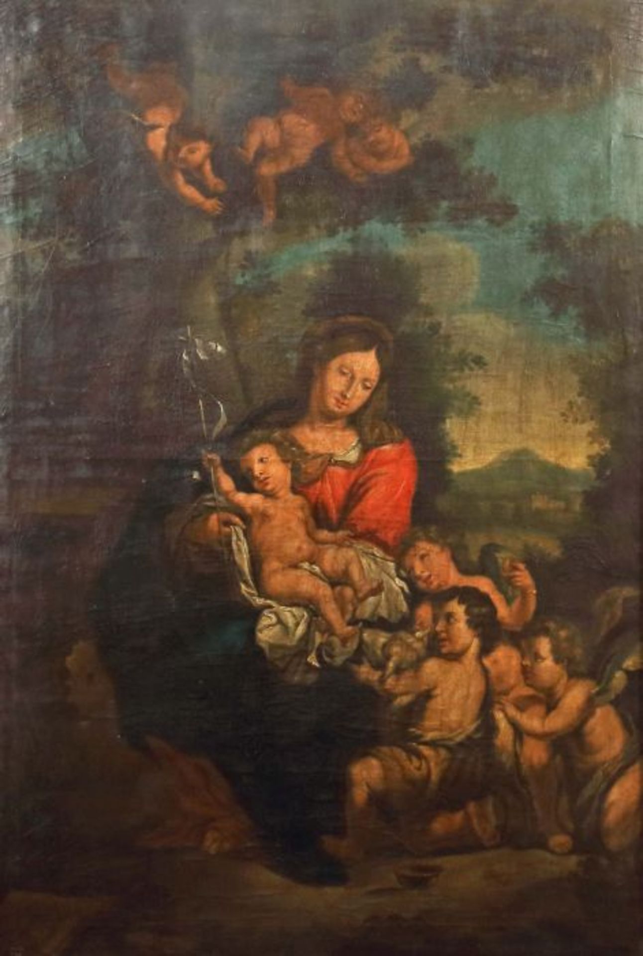 Italienischer Maler des 18./19. Jh."Madonna mit Jesuskind und Johannesknaben", unter einem Baum