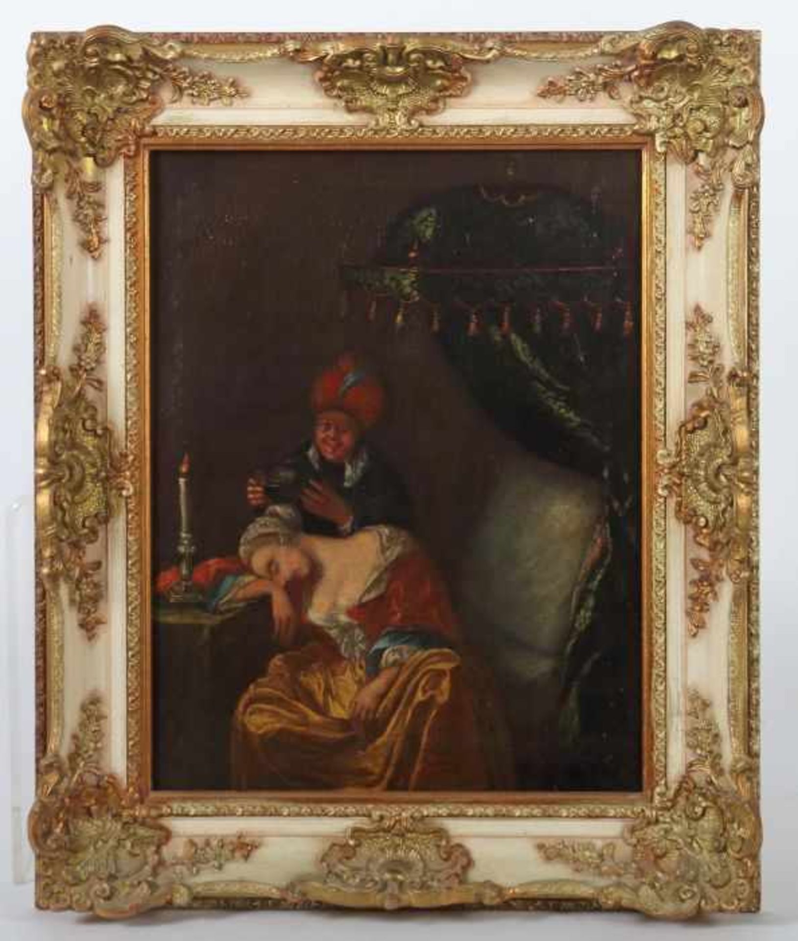 Maler des 18. Jh."Dame mit dem Diener", Genreszene mit einer Frau, die im Sitzen eingeschlafen ist, - Bild 2 aus 4