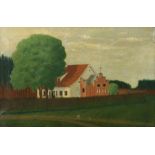 Lang, C.naiver Künstler des 19. Jh.. "Pfarrhaus", Blick auf ein Haus mit anliegender Kapelle,