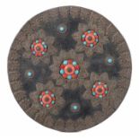 Zierscheibewohl Tibet, 20. Jh., Holz/Metall, kreisrunde Scheibe, mit floral