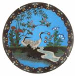 Cloisonné-TellerJapan, um 1900, Kupfer/Cloisonné, Teller mit Dekor von Kranichpaar in Bachlandschaft