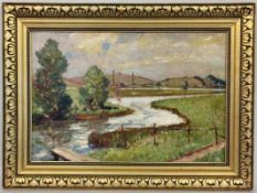 REICH-MÜNSTERBERG, EUGENMünsterberg 1866 - Berlin 1942 Flußlandschaft. Öl/Lwd., signiert. 36x51cm,