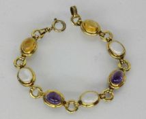 ARMBANDSilber vergoldet mit verschiedenen Edelsteinen. L.18,5cm, Brutto ca. 17g