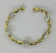 ARMBAND585/000 Gelbgold mit Aquamarinen. L.20cm, Brutto ca. 16,9g