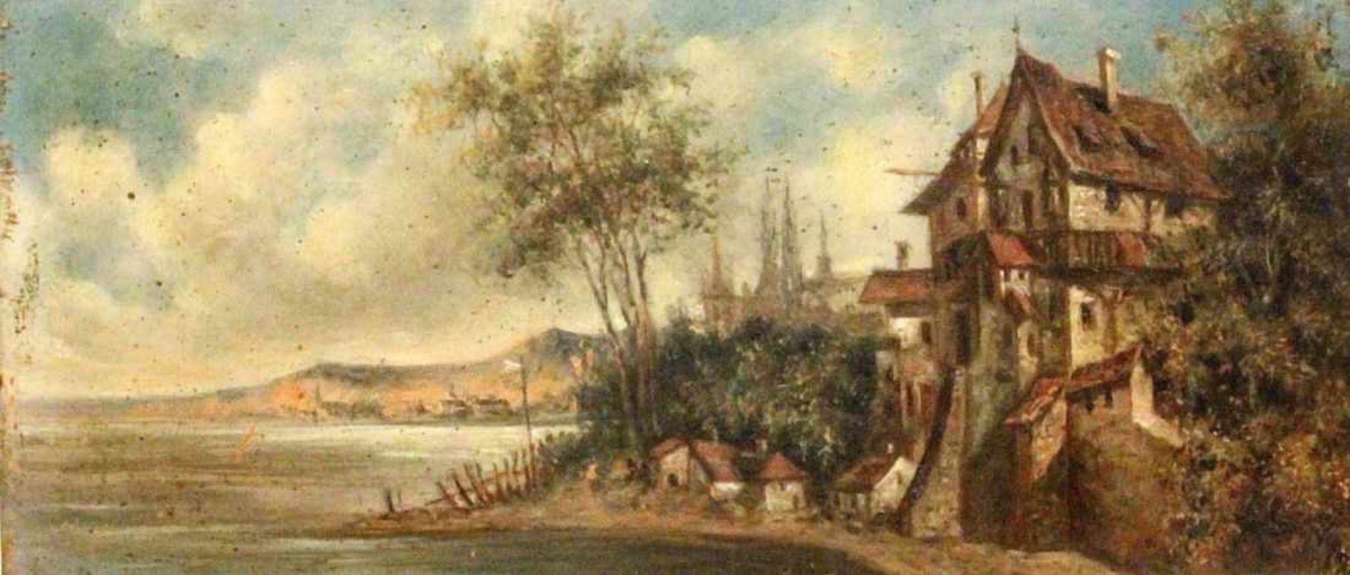 KAUFMANN, KARL (attr.)Neuplachowitz 1843 - 1905 Wien Seelandschaft mit mittelalterlichen Häusern