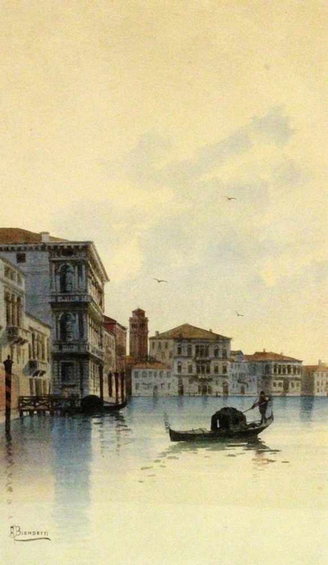 BIONDETTI, ANDREA1851 - 1946 Gondoliere in Venedig. Aquarell, signiert. 29x17cm, Ra.BIONDETTI,