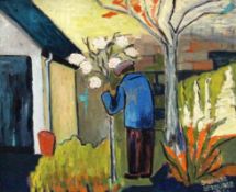 STREUBER, SUSANNEBerlin 1901 - 1973 Mann im Garten mit blühendem Baum. Öl/Karton, signiert und dat.: