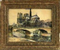 RENFERT, E (?)Pariser Maler, 1. Hälfte 20.Jh. Blick auf die Notre Dame de Paris. Aquarell,