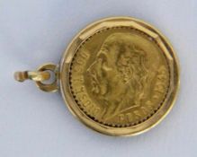 DOS Y MEDIO PESOMexikanische Goldmünze 1945. 22kt, gefaßt in 750/000 Gelbgold. D.15mm, Brutto ca.