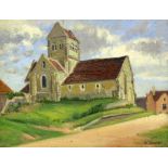 GAULET, HENRIFranzösischer Maler, geb. 1863 Dorfkirche in der Bretagne. Öl/Holz, signiert.