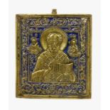 REISEIKONERussland, 19.Jh. Der Heilige Nikolaus. Bronze mit blauem Email. 11x9,7cmA TRAVEL ICON