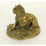 PROSPER LECOURTIER (nach)Gremilly 1851 - 1924 Paris Hund auf Katzenfell. Bronze, vergoldet. Auf