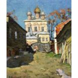 KOJEWNIKOW, ANATOLY IWANOWITCHMoskau 1917 Russisches Kloster im Vorfrühling. Öl/Karton, signiert und