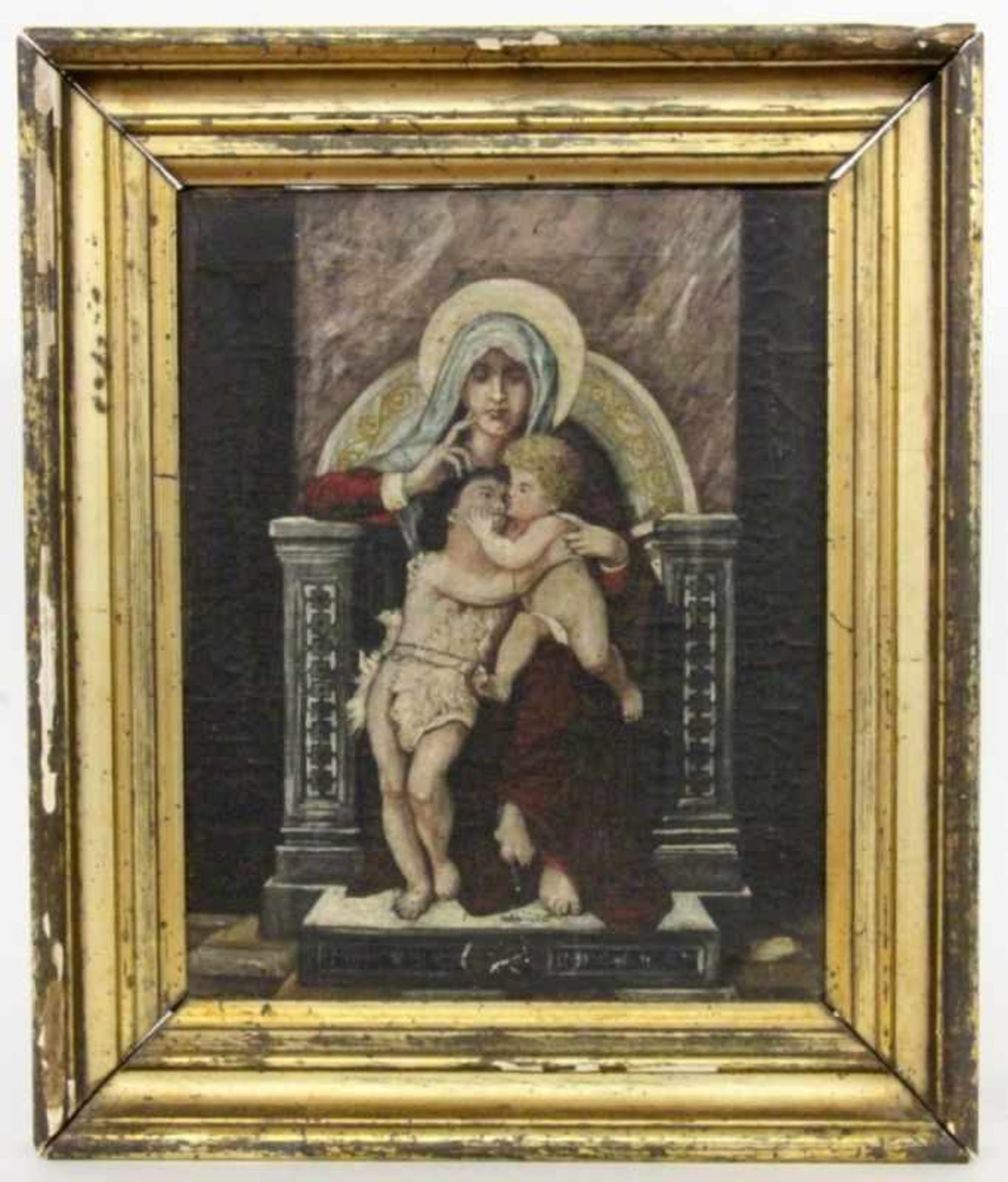 HEILIGENMALERwohl Frankreich um 1800 Jungfrau Maria mit Jesus und Johannesknabe. Öl/Lwd., monogr.:
