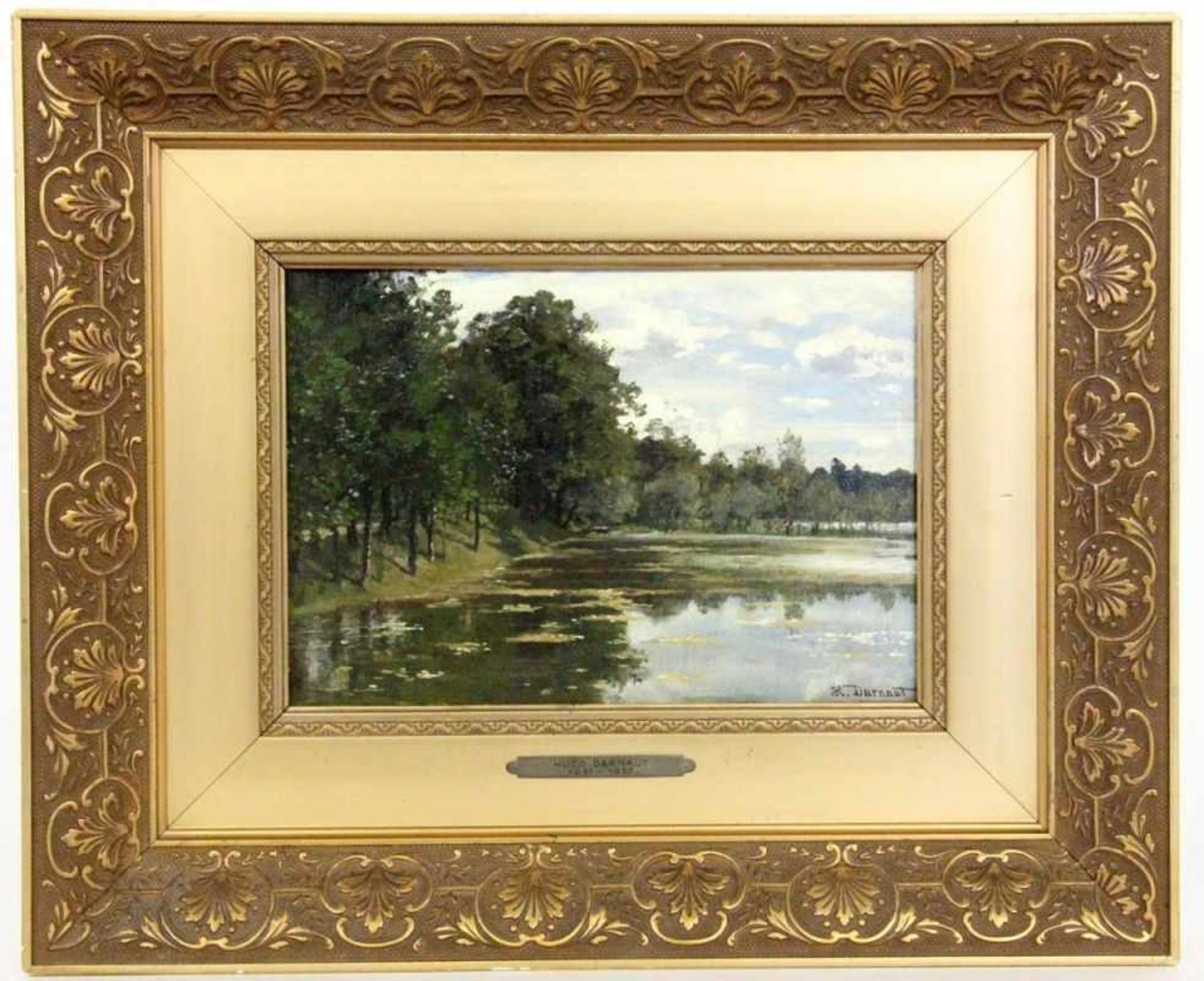 DARNAUT, HUGODessau 1851 - 1937 Wien Parklandschaft mit See. Öl/Holz, signiert. 18x24cm, Ra.