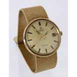 OMEGA "DE VILLE" HERRENARMBANDUHR1960er Jahre 375/000 Gelbgold mit Milanaise-Armband. Automatic-Werk