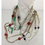 DREI LANGE SILBERKETTENmit Edelsteinen. L.80-96cm, Brutto ca. 100gTHREE LONG SILVER NECKLACES with