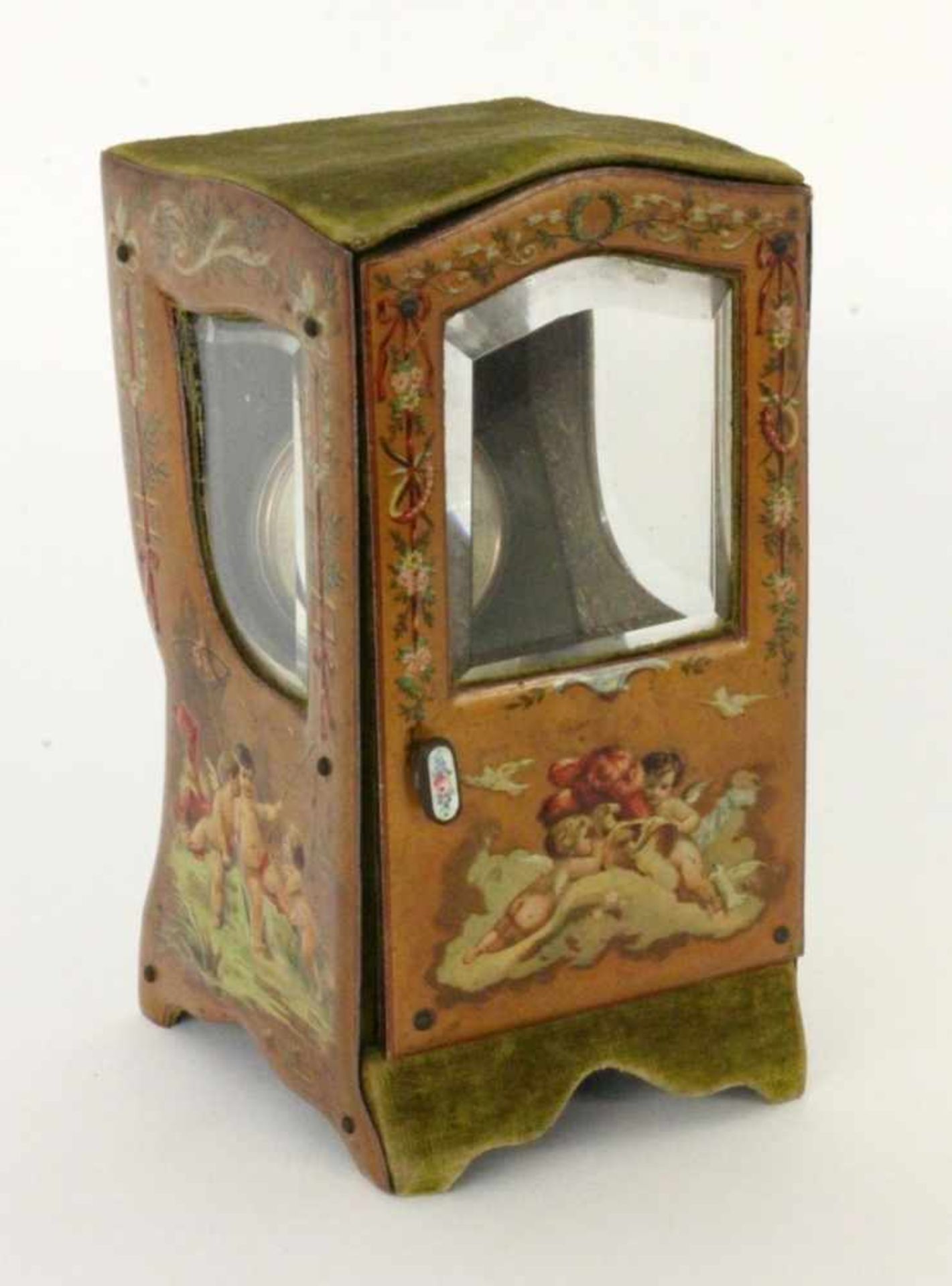SÄNFTE ALS TASCHENUHRENSTÄNDERFrankreich um 1900 Miniatursänfte im Stil des französischen Rokoko.