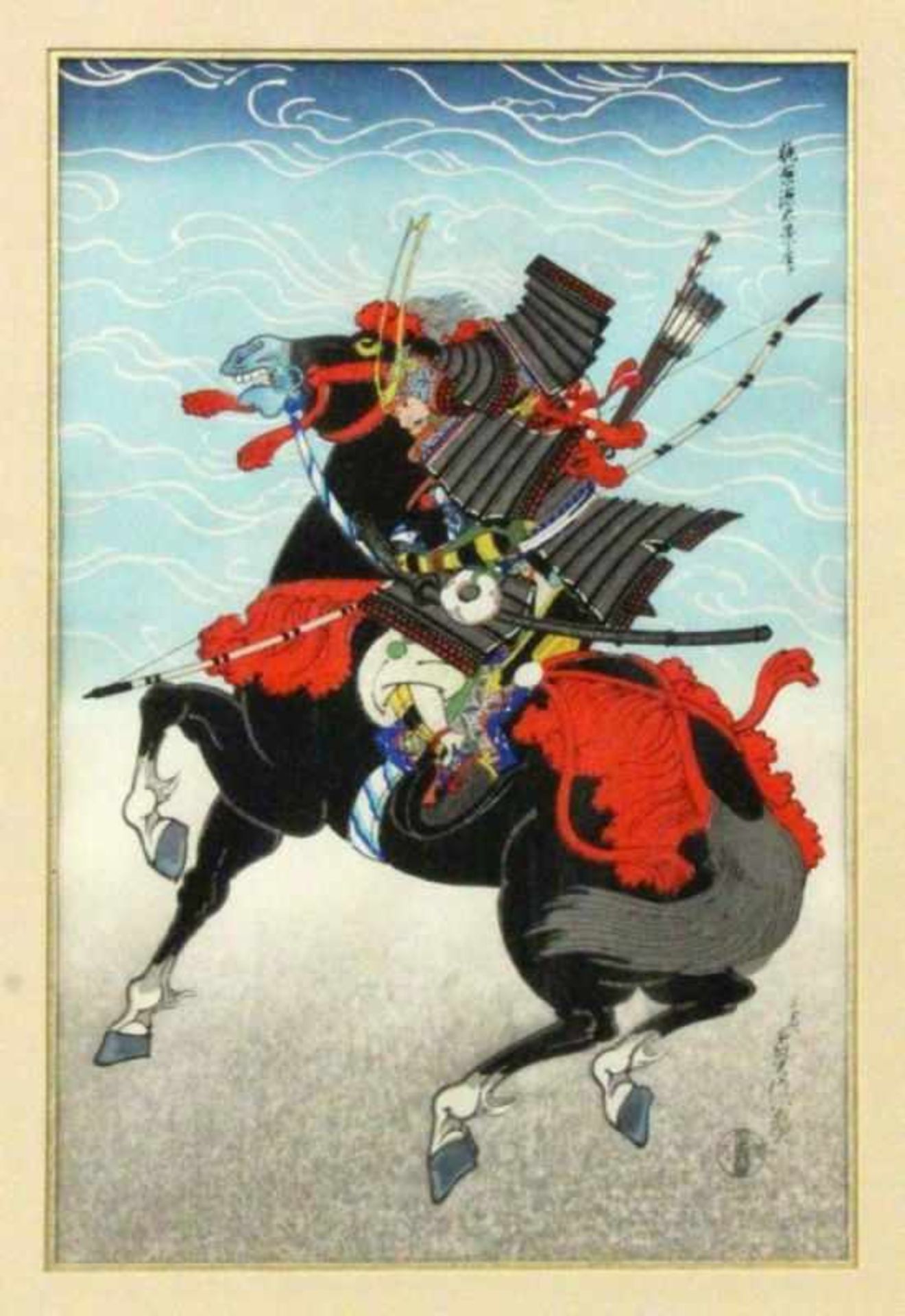 SADANOBU HASEGAWAOsaka 1809 Der Krieger Kajiwara Kagesue. Original Farbholzschnitt. Mit jap.