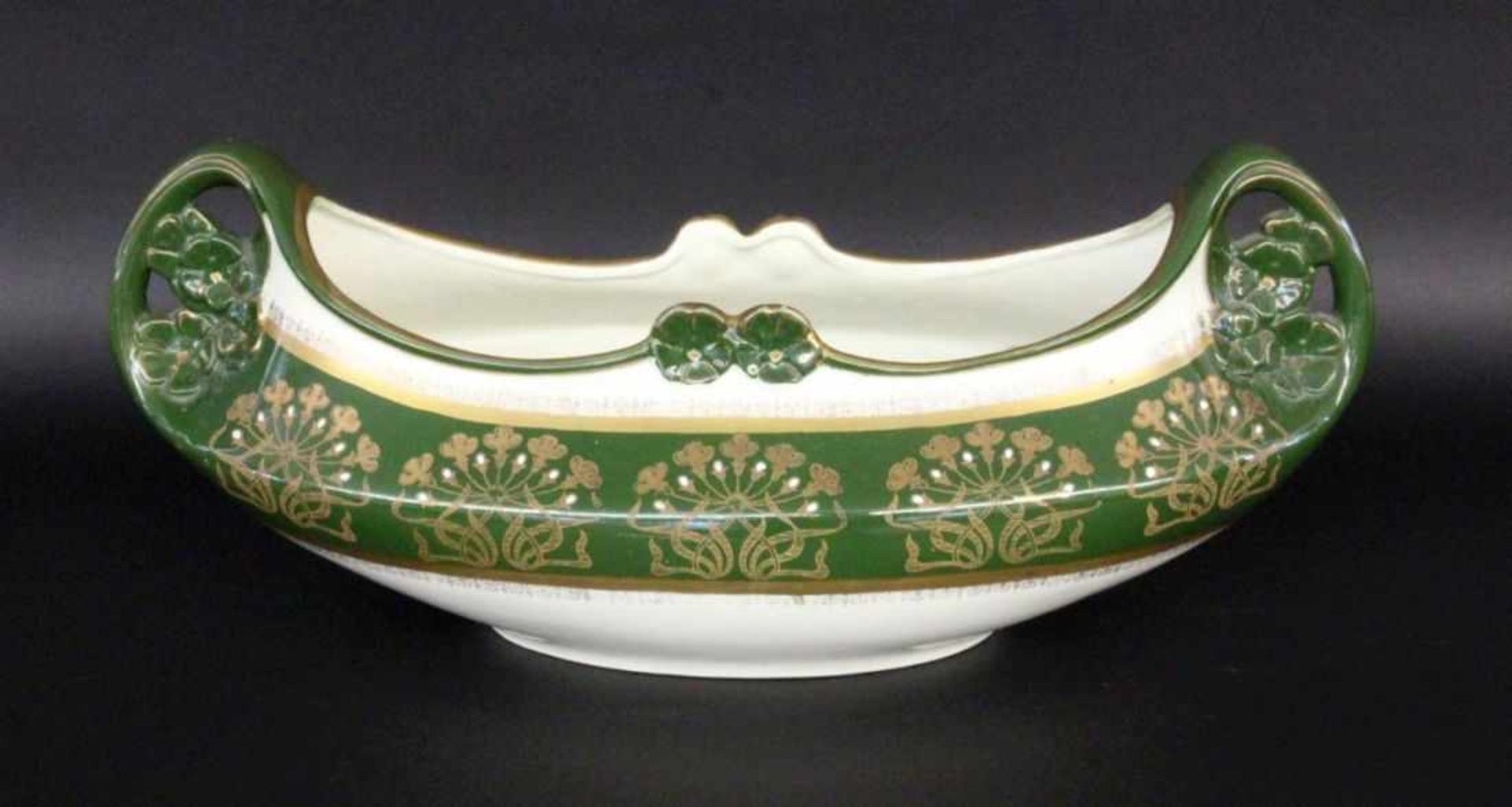JARDINIEREKellin & Guérin, Lunéville um 1900 Keramik mit partiell grünem Fond. Florale Gold- und