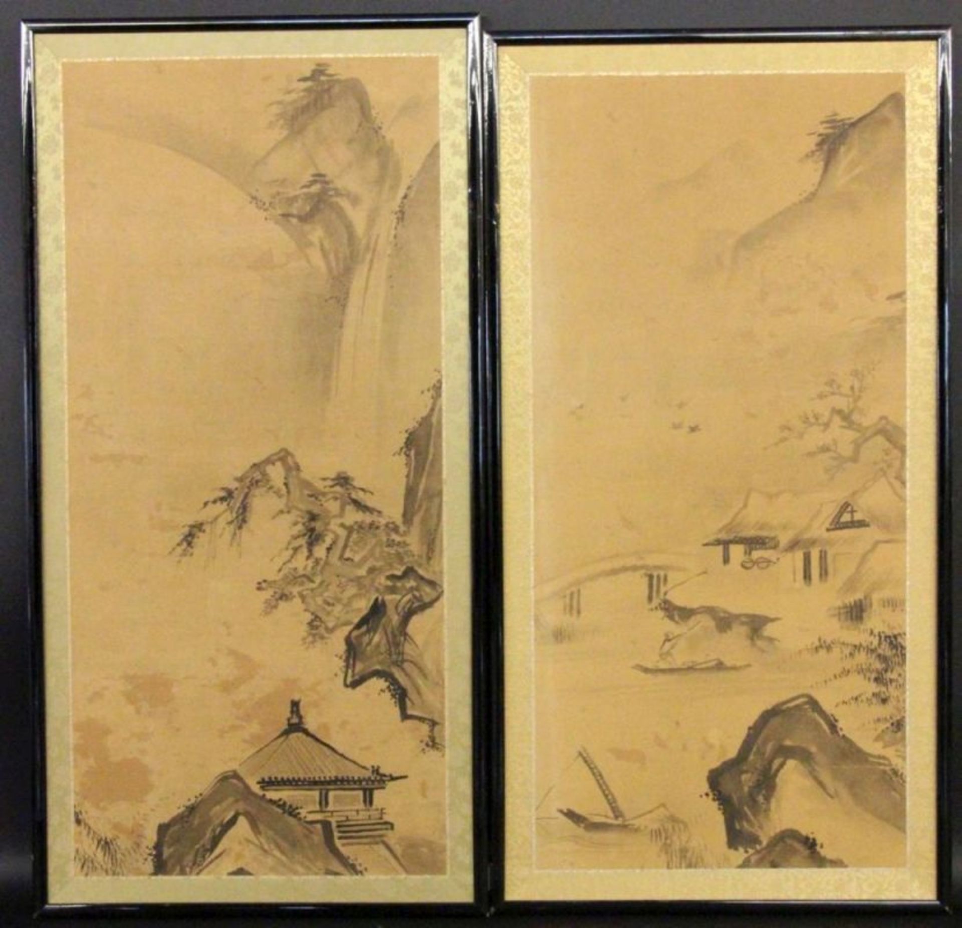 PAAR JAPANISCHE LANDSCHAFTENJapan Tusche auf Papier. Je ca. 83x38cm, Ra.A PAIR OF JAPANESE