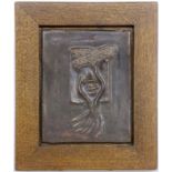KERAMIKFLIESEKarlsruher Majolika Bronzierte Glasur mit abstraktem Relief. 18x14cm, Ra.A CERAMIC TILE