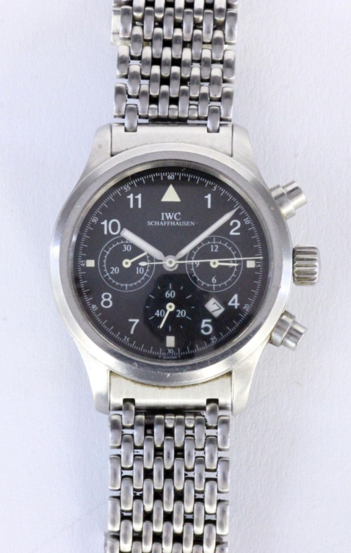 IWC HERRENARMBANDUHRSchaffhausen, Schweiz um 1993 "Der Fliegerchronograph". Edelstahlgehäuse,