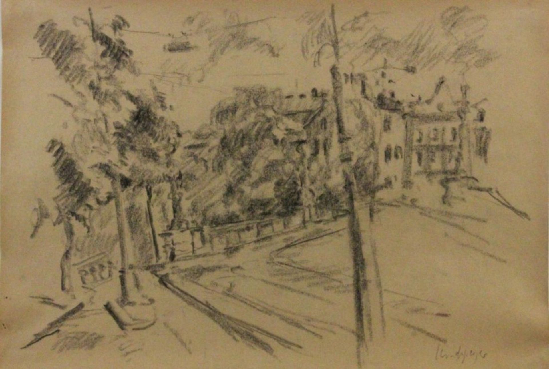 LANDSPERGER, HORSTBietigheim 1943 Schloß mit Garten. Zeichnung, signiert. 28,5x42cm, Ra.LANDSPERGER,