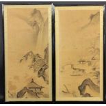 A PAIR OF JAPANESE LANDSCAPES Japan Ink on paper. Approximately 83 x 38 cm each, framed.PAAR
