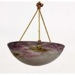 AN ART NOUVEAU HANGING LAMP Muller frères, Lunéville 1920s Glass bowl, milky white,marbled in