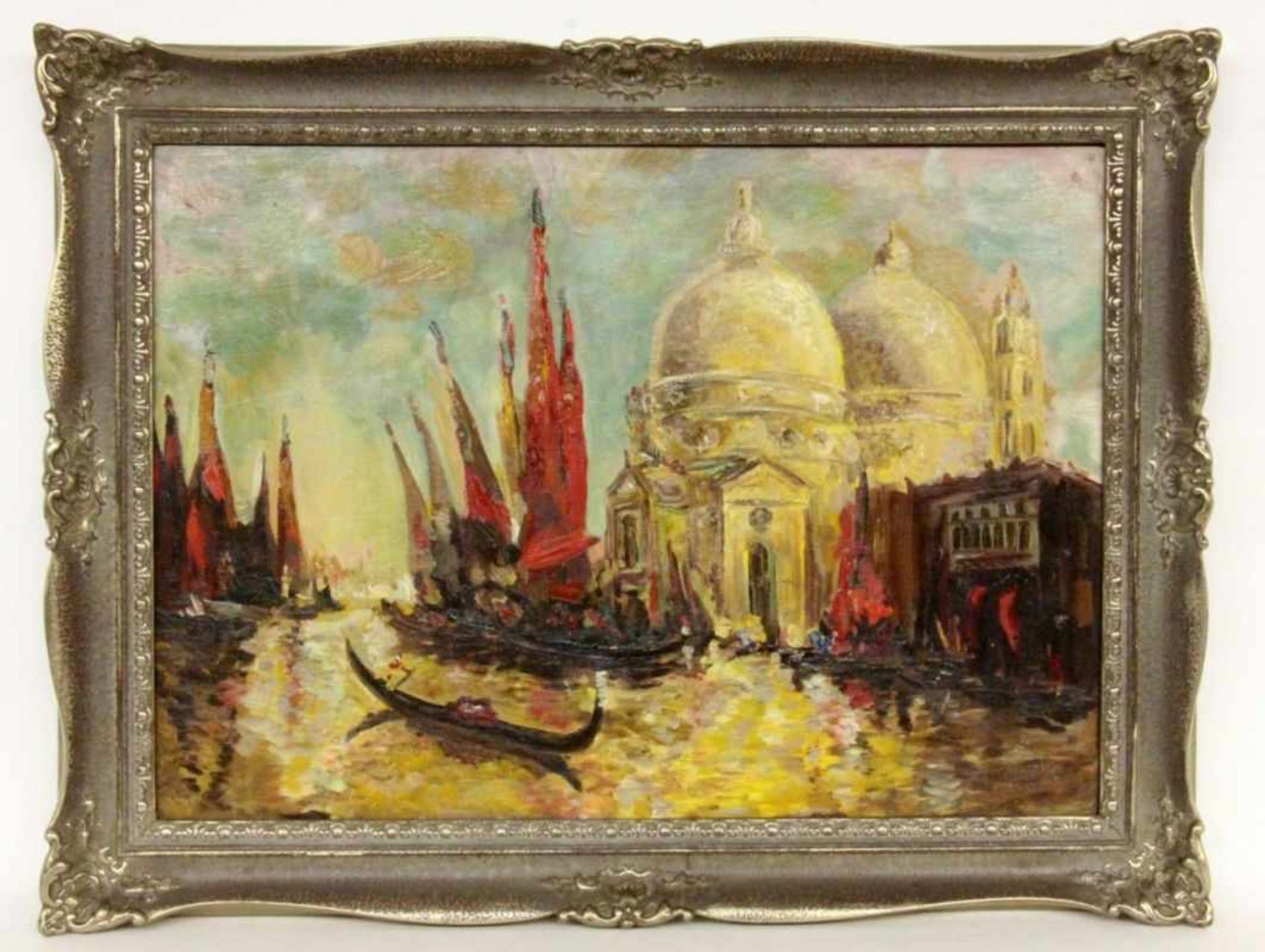 LEIMEN, R. (?) 1953 View of Venice. Copy after Ludolf Liberts. Oil on panel, signed.Inscribed ''