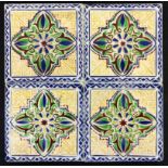A LOT OF 15 CERAMIC TILES, ALL THE SAME with colourful decoration. Inscribed: France.Approximately