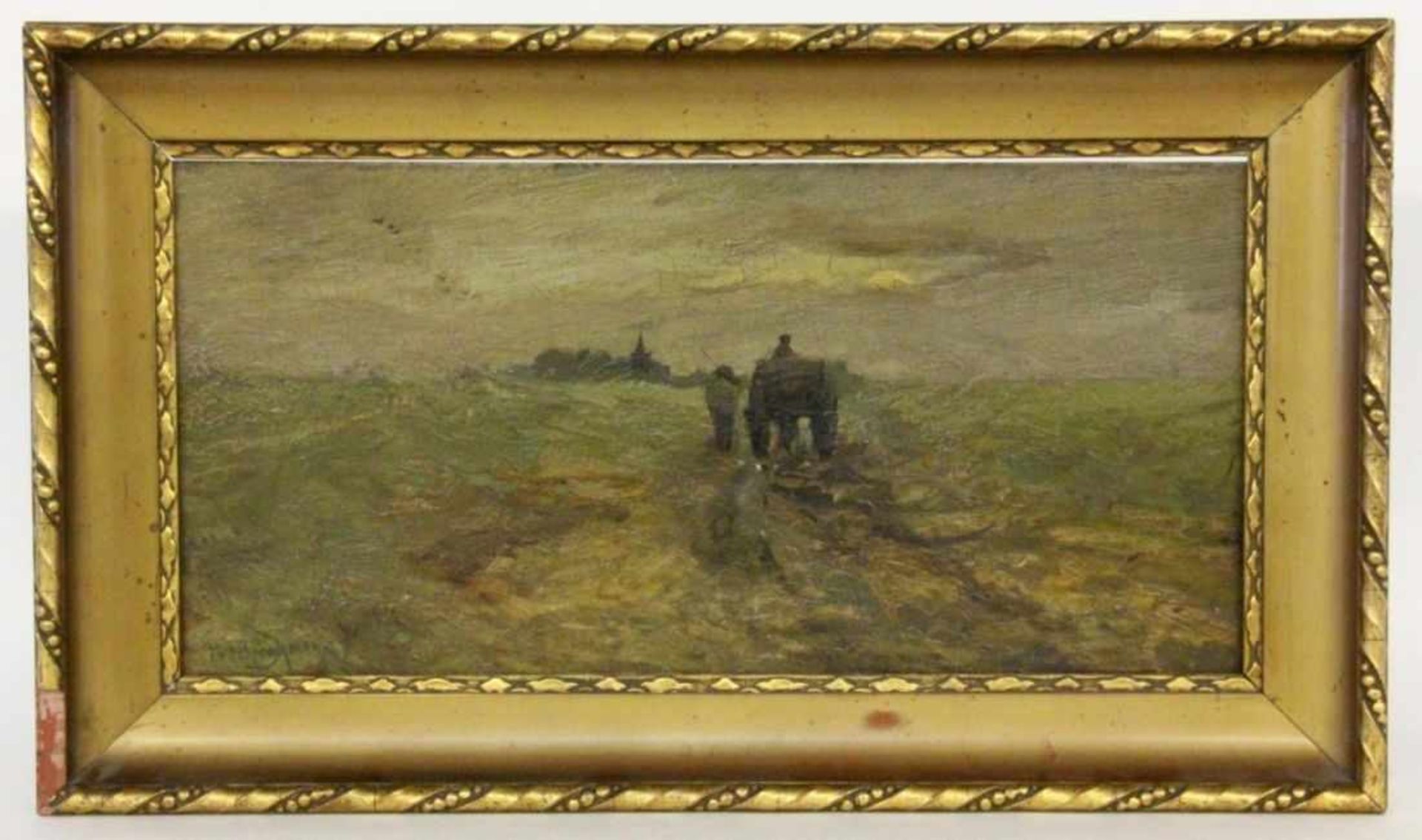 BERGH, PIET VAN DEN Dutch painter 1865 - 1950 Returning farmers. Oil on panel, signed anddated:
