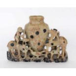 A BRUSH STORAGE China Soapstone with sculpted animal figures. 13.5 cm highPINSELABLAGEChina