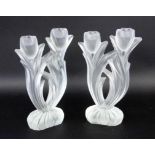 A PAIR OF TULIP-SHAPED CANDLESTICKS France, 20th century Colourless matted glass.2-light. Marked: