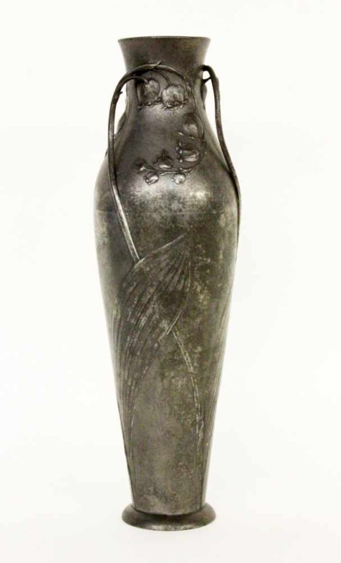 AN ART NOUVEAU VASE Kayserzinn pewter circa 1900 Pewter with lily of the valley decorationin